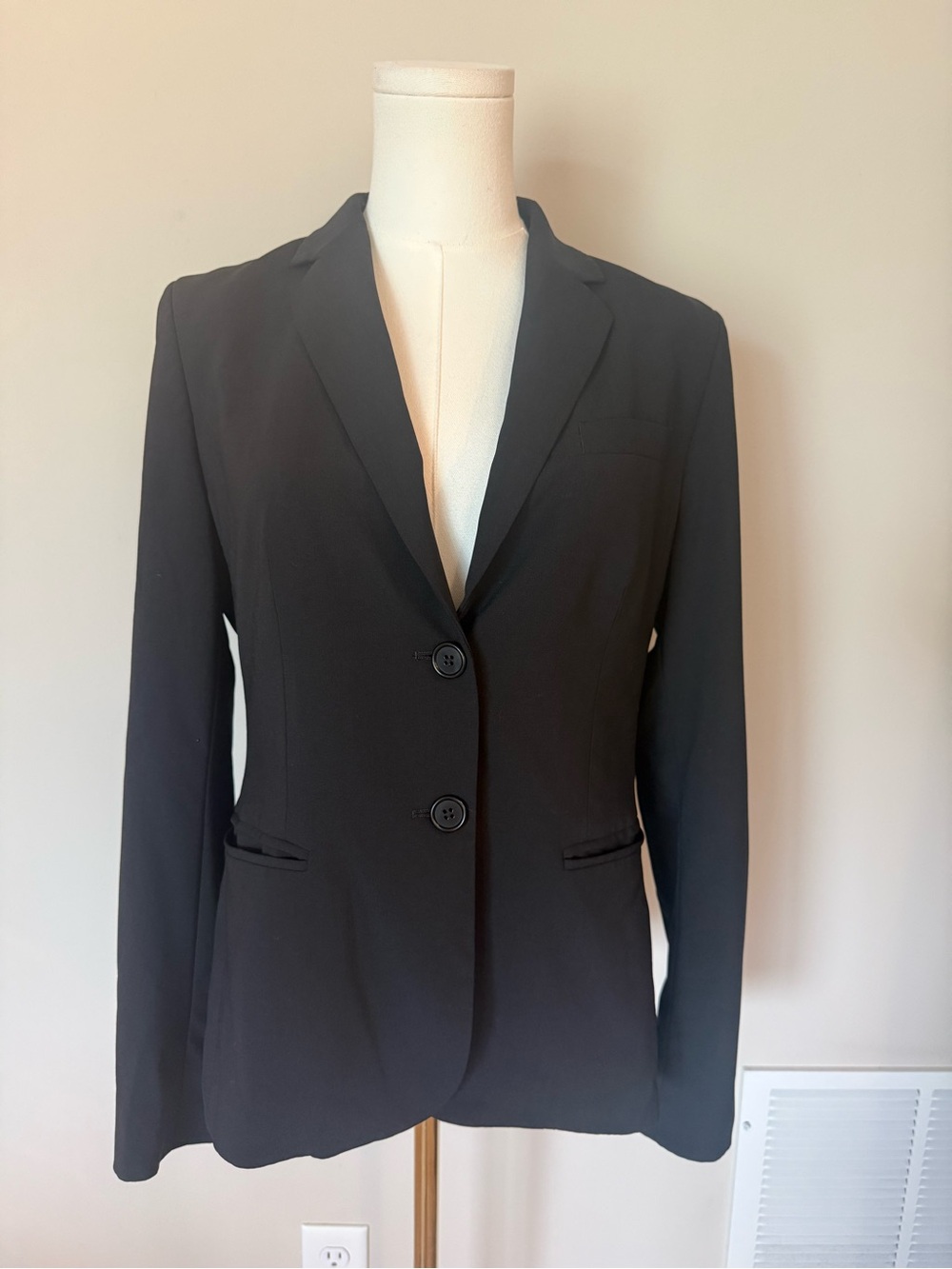 Banana Republic Black Wool Blend Stretch Blazer Size 8 Tailored Career Jacket